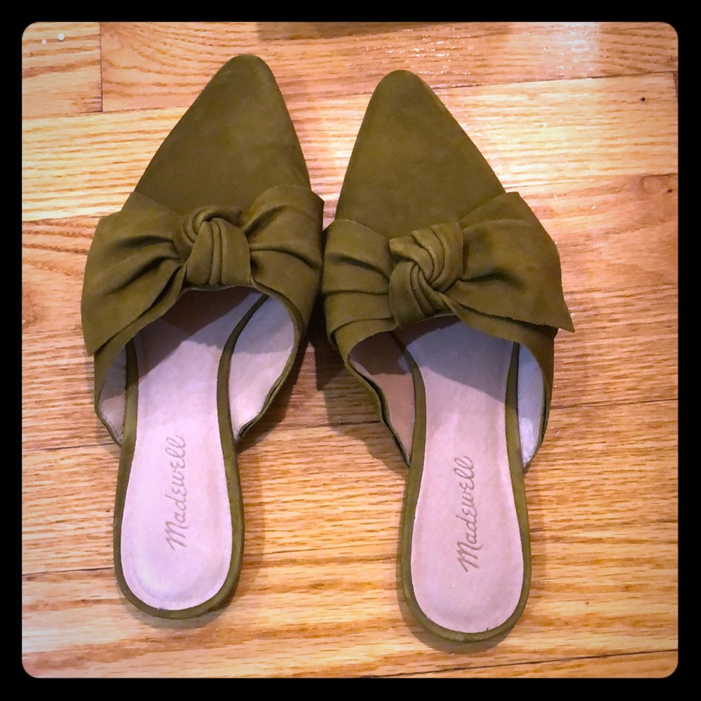 Madewell olive green suede Bow Mules